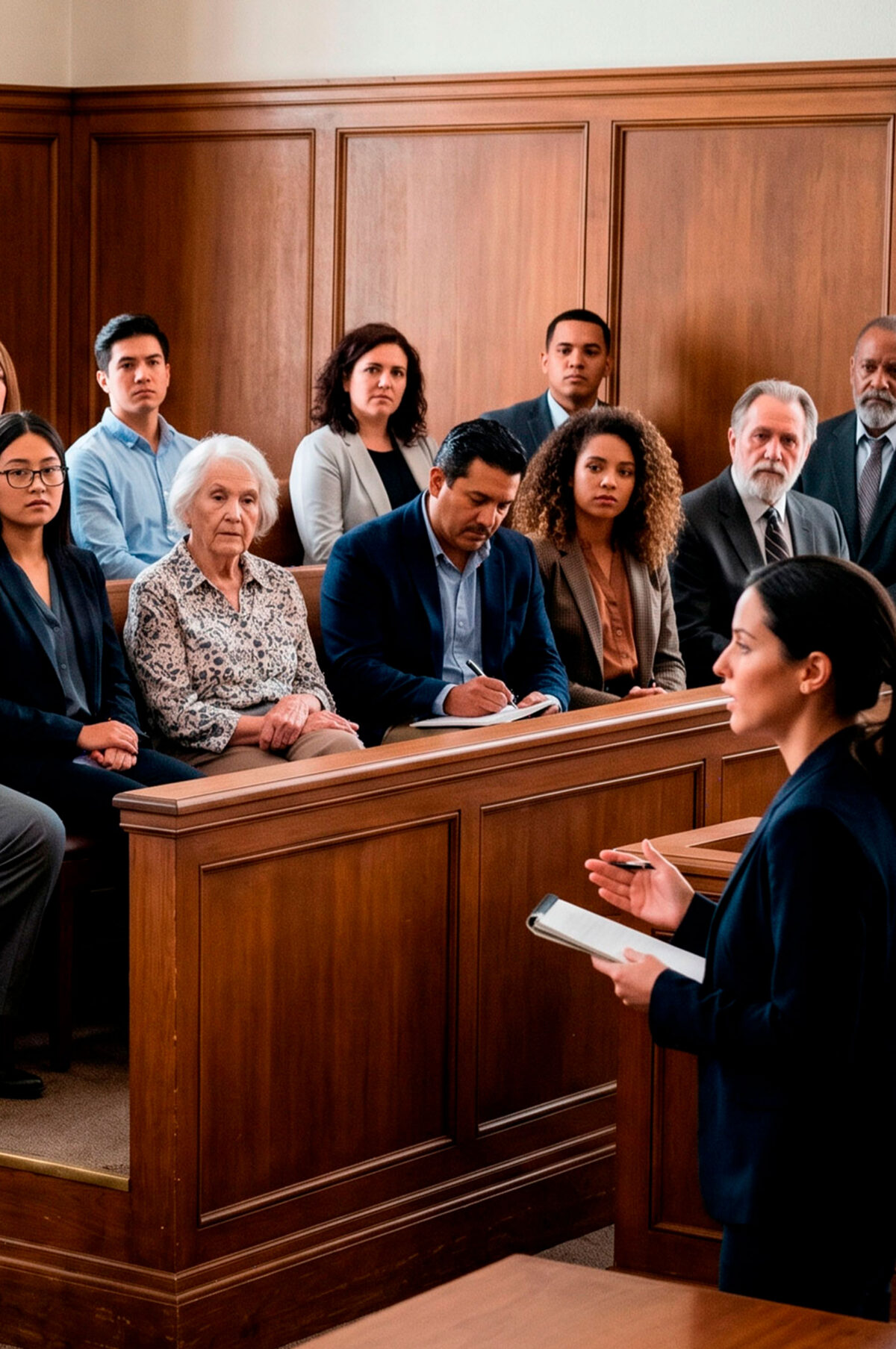 Jury selection in an American courtroom during a criminal trial