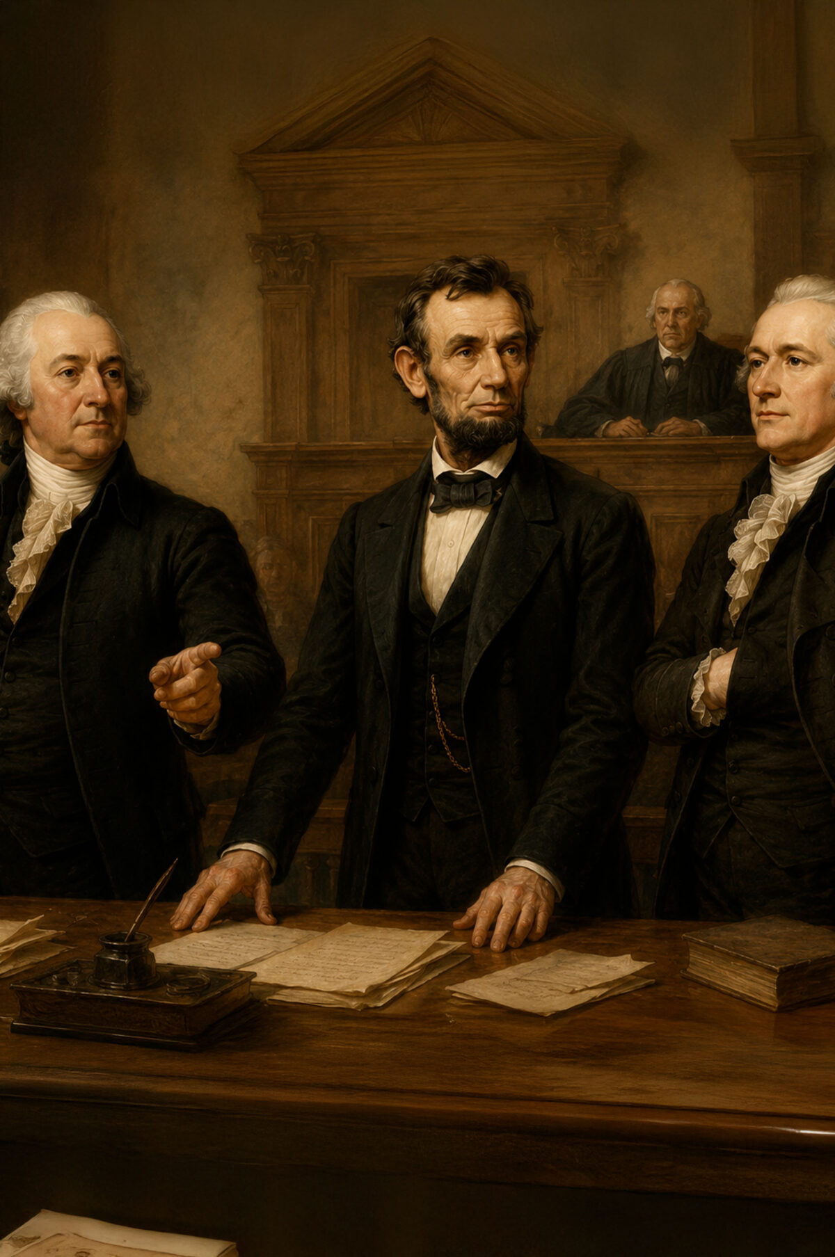 Historical courtroom scene representing America’s Founders and the constitutional principle of defending the accused.